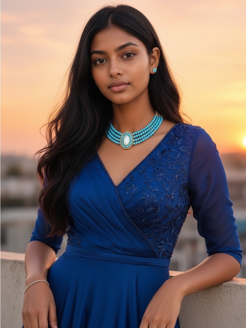 Turquoise Beaded Statement Choker Necklace - Blue Turquoise